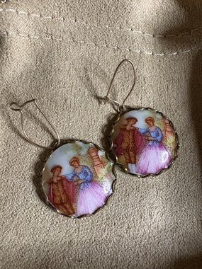 Vintage-Style Hand-Painted Portrait Drop Earrings